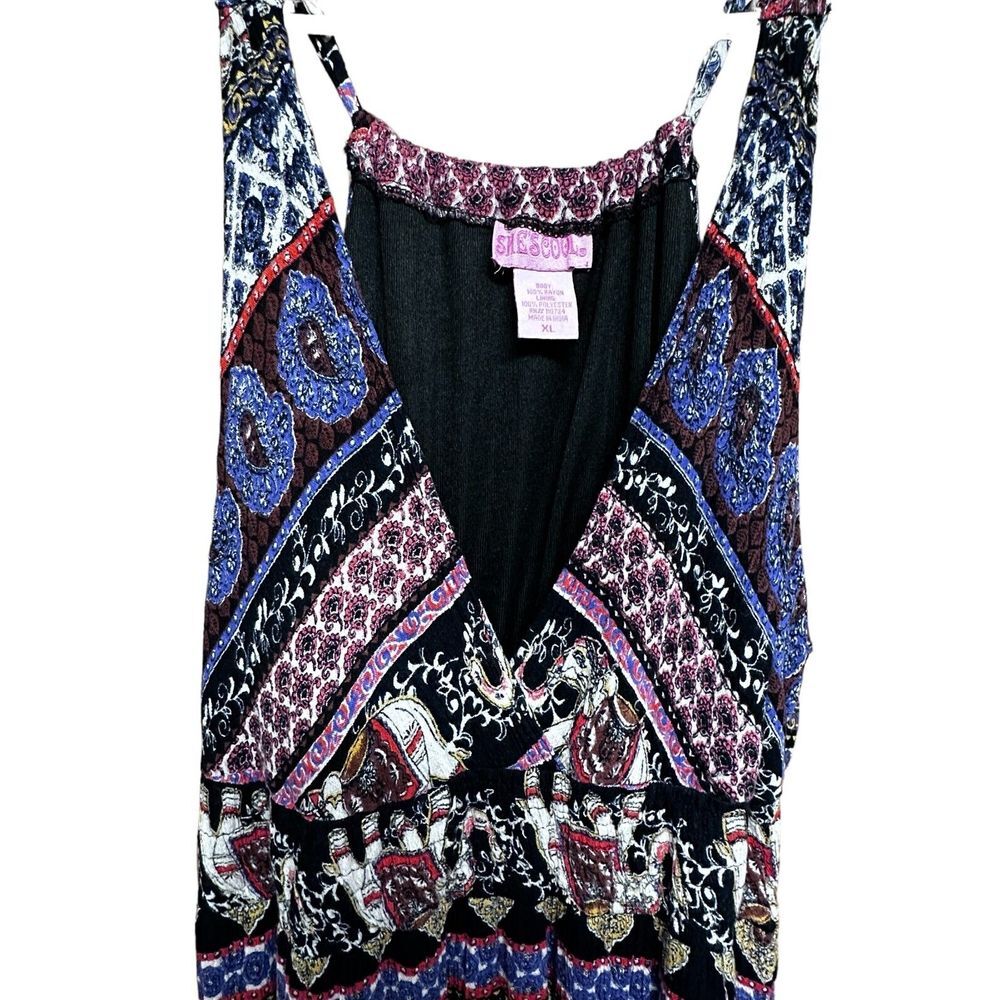 She's Cool Maxi Dress Women's XL Deep V Neckline Strapless Boho Summer Elephants